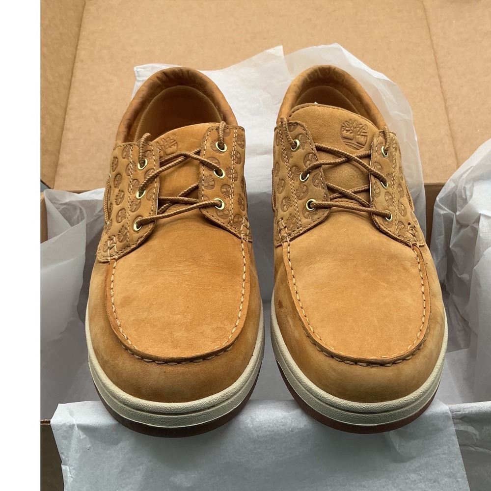Timberland Mens Wheat Nubuck Logo Embossed Boat Shoes Loafers 45596 Size 10.5M
